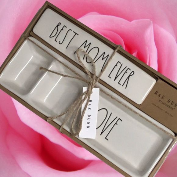 RAE DUNN PORCELAIN PLAQUE & TRAY “BEST MOM EVER” WORDED SET OF TWO NEW IN NOX - Picture 8 of 8